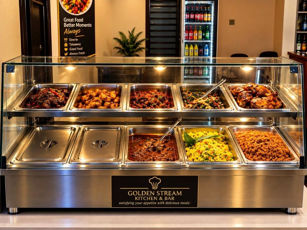 Golden Stream Kitchen & Bar hot food counter